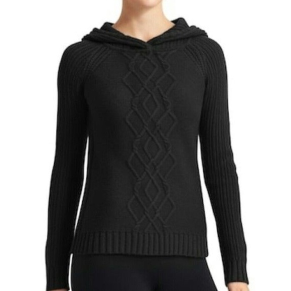 Athleta Hooded Cable Knit Sweater Fine 